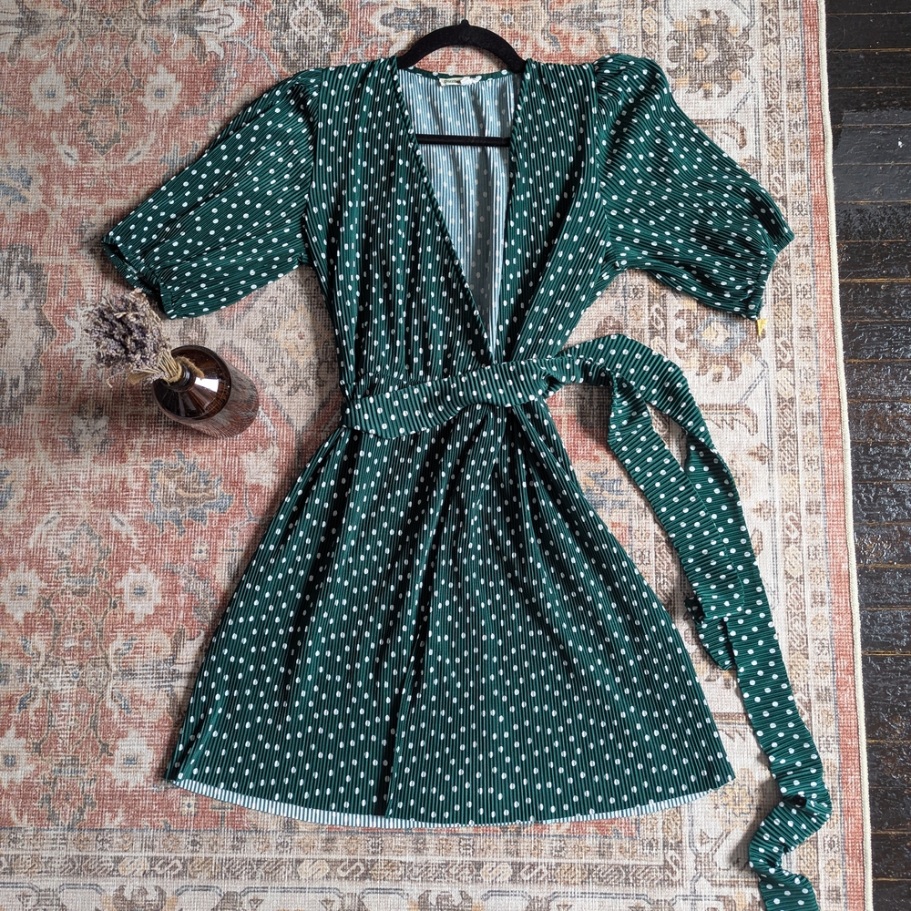 Chic Teal Polka Dot Wrap Dress